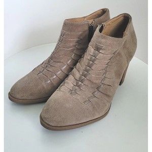 FRANCO SARTO Women's Dimona Boot Size 8.5 Block Heel Tan Taupe Suede Woven Slits